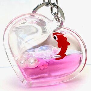 BC Heart Pink Floaty Key Charm with keyring - fish
